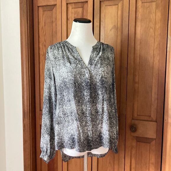 Kenar Grey/Black Print Sheer Buttondown, Size S - Picture 1 of 9